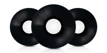 Three black musical vinyl record. Vector image with reflection on white backgroundのイラスト素材