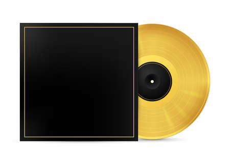 Golden musical vinyl record in an envelope. Vector image on white backgroundのイラスト素材