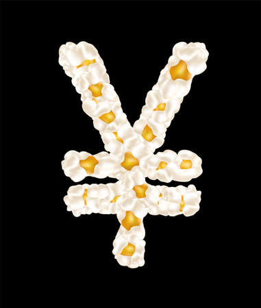 The yuan sign made up of airy popcorn. Vector illustration.のイラスト素材
