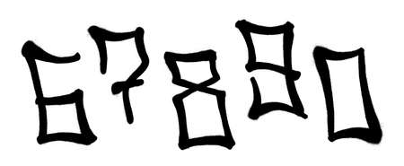 Graffiti spray font digits with a spray in black over white. Vector illustration. Part 7のイラスト素材