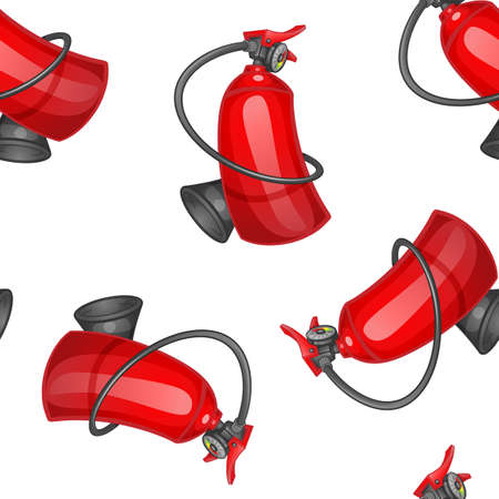 Seamless pattern of red cartoon fire extinguisher isolated on white background. Vector illustrationのイラスト素材