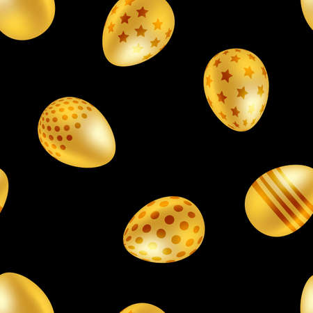 Golden easter eggs seamless pattern. Vector illustration on black backgroundのイラスト素材
