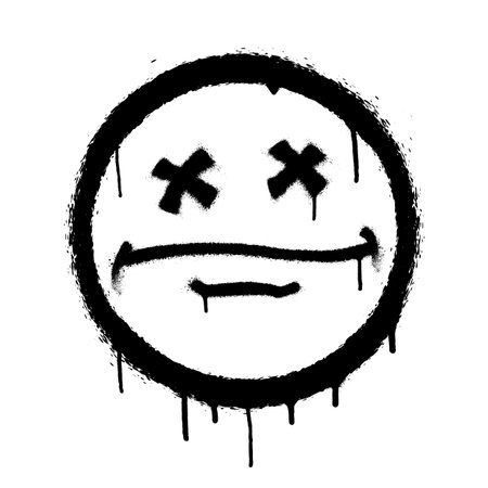 Graffiti emoticon. Smiling face painted with smudges of spray paint. Vector illustrationのイラスト素材