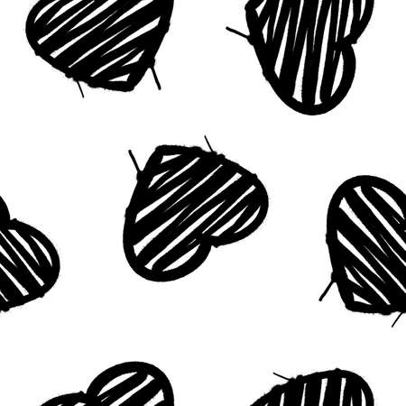 Seamless pattern of sprayed heart symbol. Vector illustration with overspray in black over whiteのイラスト素材