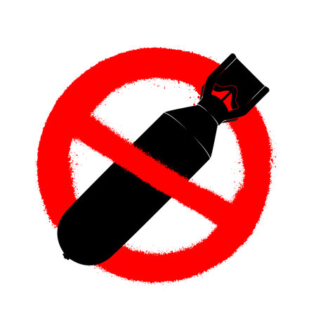 Bomb illustration crossed out with red paint. Isolated vector templateのイラスト素材
