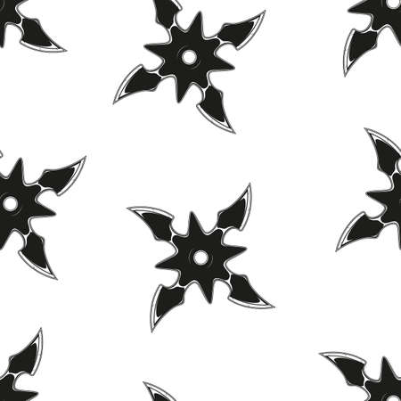 Seamless pattern of monochrome japanese shuriken illustrations. Vector illustration templateのイラスト素材