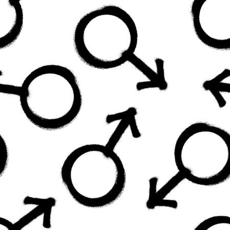 Seamless pattern of sprayed male logo in black over white. Man symbol. Gender symbol. Vector illustration templateのイラスト素材