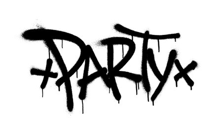 Sprayed party font graffiti with overspray in black over white. Vector illustration.のイラスト素材