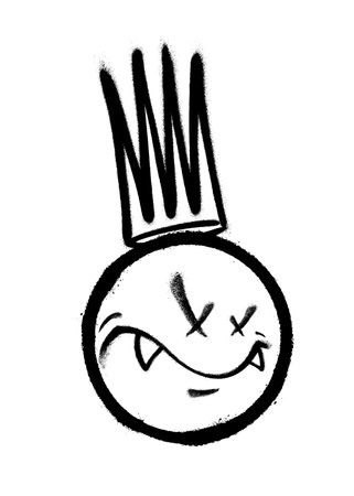 Graffiti emoticon with crown. Smiling face painted spray paint. Vector illustrationのイラスト素材