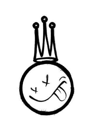 Graffiti emoticon with crown. Smiling face painted spray paint. Vector illustrationのイラスト素材