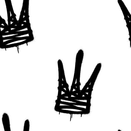 Seamless pattern of sprayed crown with overspray in black over white. Vector illustration templateのイラスト素材