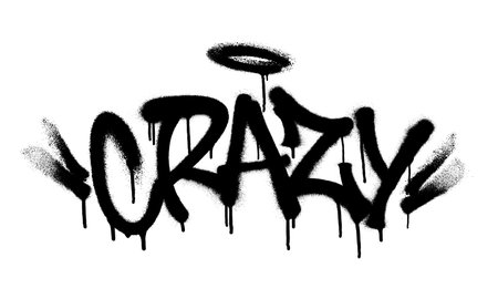 Sprayed crazy font graffiti with overspray in black over white. Vector illustration.のイラスト素材