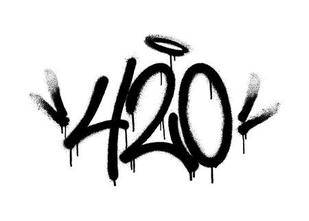 Sprayed 420 tag graffiti with overspray in black over white. Vector illustration.のイラスト素材