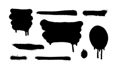 Set of graffiti spray banner. Vector spray paint shapes with smudgesのイラスト素材