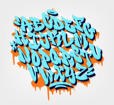 Handwritten graffiti font alphabet. Old school alphabet. Vector illustrationのイラスト素材