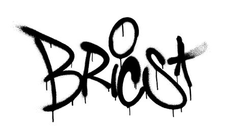 Sprayed brics font graffiti with overspray in black over white. Vector illustration.のイラスト素材