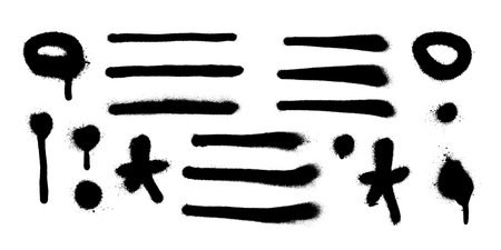 Set of graffiti spray banner. Vector spray paint shapes with smudgesのイラスト素材