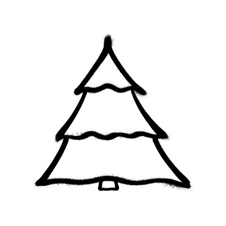 Sprayed christmas tree with overspray in black over white. Vector illustration.のイラスト素材