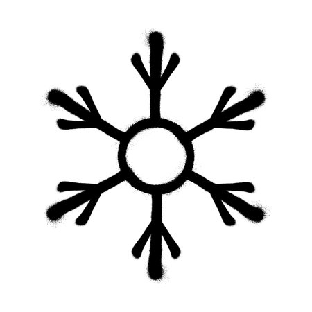 Sprayed snowflakes with overspray in black over white. Vector illustration.のイラスト素材