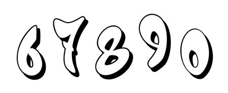 Handwritten graffiti font alphabet in black over white. Digits. Vector illustration. Part 6のイラスト素材