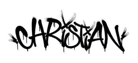 Sprayed Christian name with overspray in black over white. Vector illustration.のイラスト素材