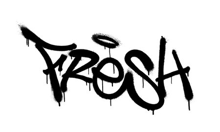 Sprayed fresh font graffiti with overspray in black over white. Vector illustration.のイラスト素材