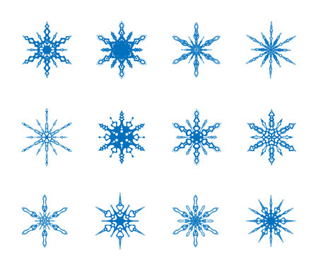 Big set of vector snowflakes. Vector illustration on white backgroundのイラスト素材