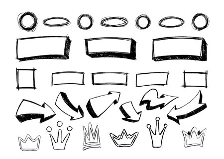 Set of vector grungy graphite pencil art brushes. Pencil textures of different shapes. Easy edit color and apply to any path, write and draw.のイラスト素材
