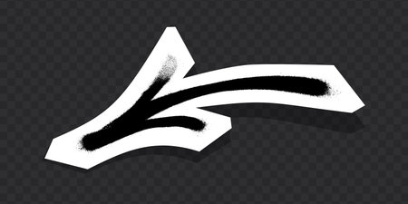Graffiti-style black arrow with spray paint texture on white paper cutout.のイラスト素材