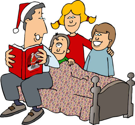 Reading Christmas storiesの写真素材