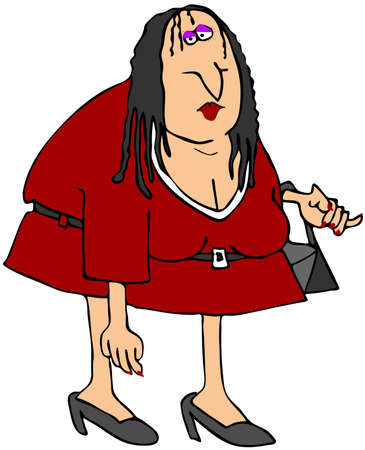 This illustration depicts a chubby girl with greasy hair.の写真素材