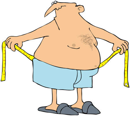 Man Measuring His Waistの写真素材