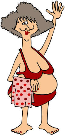 Chubby Woman In A Red Bikiniの写真素材