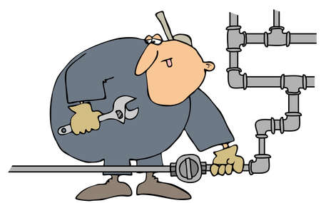 Plumber Turning On A Gas Valveの写真素材