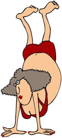 Chubby Woman Doing A Handstandの写真素材