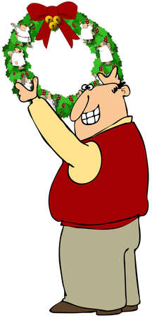Man hanging a wreathの写真素材