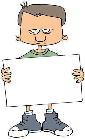 Mad boy holding a signの写真素材