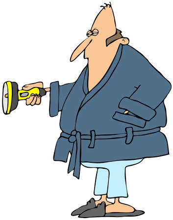 Man in a robe holding a flashlightの写真素材
