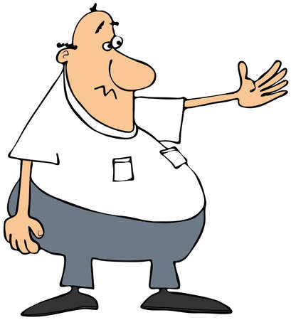 Fat man gesturing to the leftの写真素材