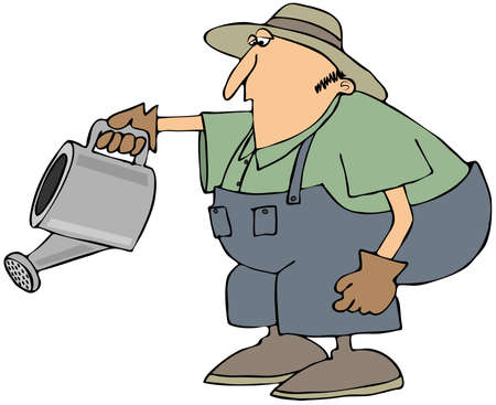 Man with a watering canの写真素材