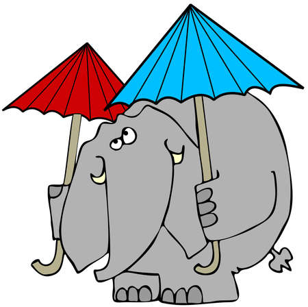Elephant with 2 umbrellasの写真素材