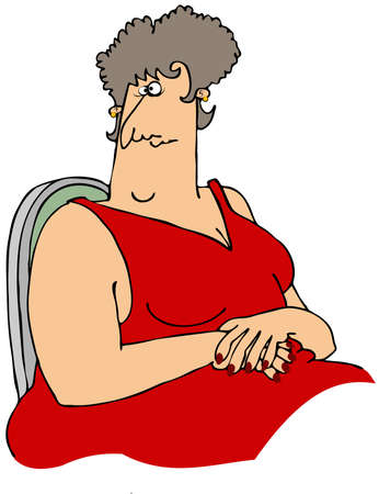 Large woman in a red dressの写真素材