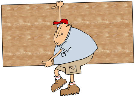 Worker carrying plywoodの写真素材