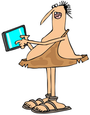 Caveman with a tabletの写真素材