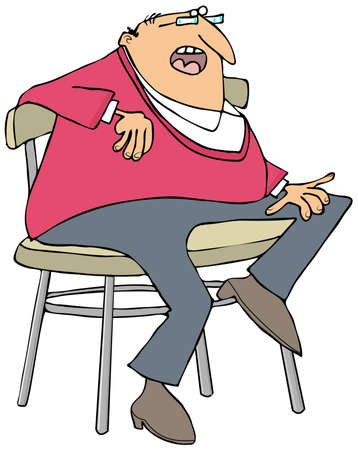 Chubby man sitting on a stoolの写真素材