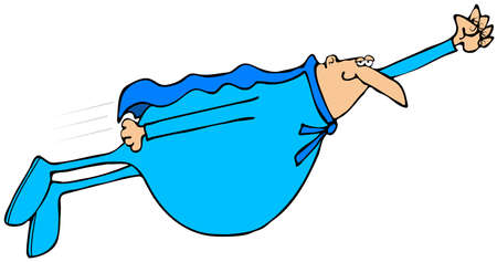 Chubby superhero flying in the airの写真素材