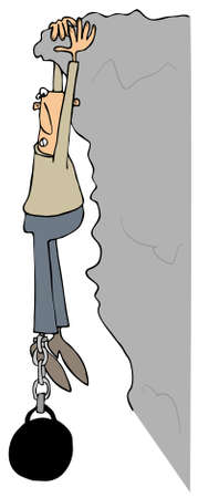 Man hanging from a cliffの写真素材