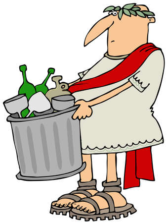 Roman man taking out the garbageの写真素材