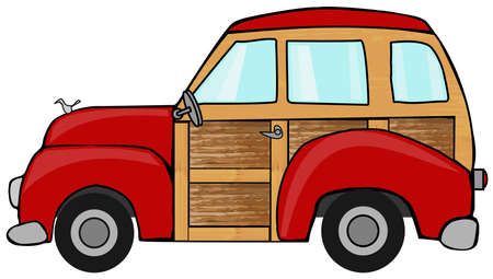 Red woody station wagonの写真素材