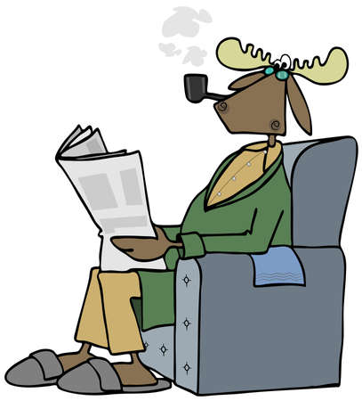 Bull moose reading a newspaperの写真素材